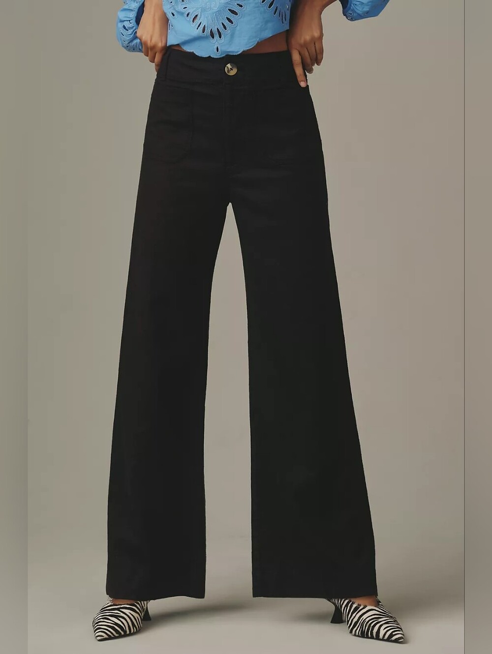 Maeve Colette European Linen Stretch High-Rise Wide-Leg Pants 25 Full Length